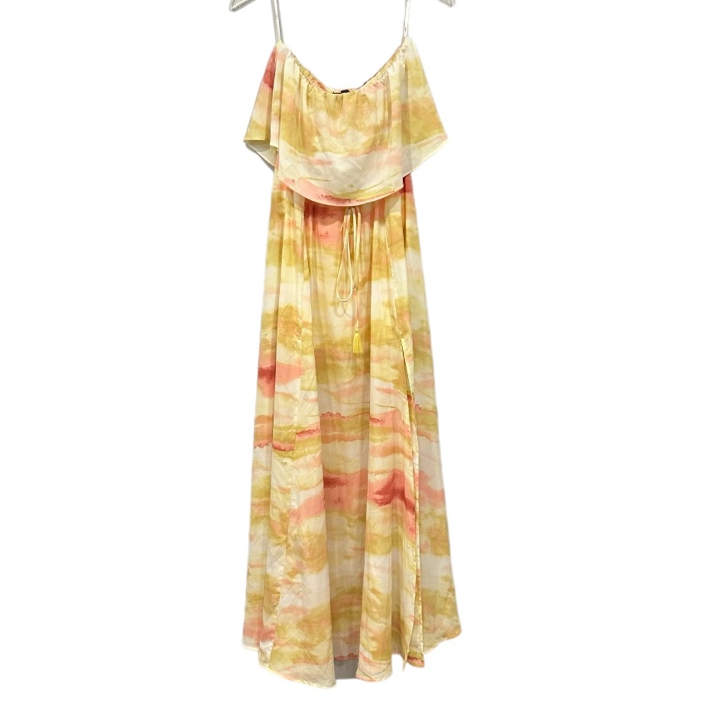 Lulu’s Yellow Pink Tie Dye Strapless Off Shoulder Flowy Maxi Dress NEW